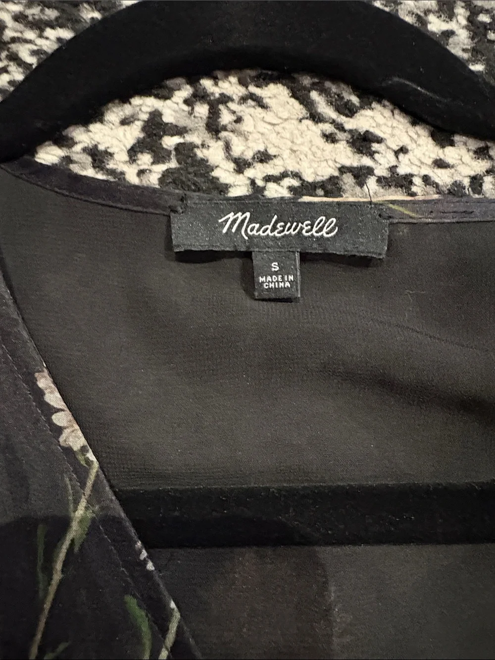 Madewell Black Floral Wrap-Style Short Sleeve Blouse